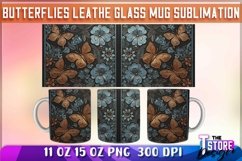Butterflies Leather Glass Mug Sublimation | 11 oz 15 oz Product Image 1