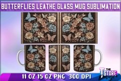 Butterflies Leather Glass Mug Sublimation | 11 oz 15 oz Product Image 1
