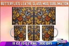 Butterflies Leather Glass Mug Sublimation | 11 oz 15 oz Product Image 1