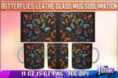Butterflies Leather Glass Mug Sublimation | 11 oz 15 oz Product Image 1