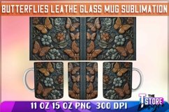 Butterflies Leather Glass Mug Sublimation | 11 oz 15 oz Product Image 7