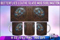 Butterflies Leather Glass Mug Sublimation | 11 oz 15 oz Product Image 1
