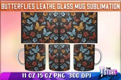 Butterflies Leather Glass Mug Sublimation | 11 oz 15 oz Product Image 1