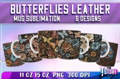 Butterflies Leather Glass Mug Sublimation | 11 oz 15 oz Product Image 1
