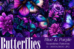 Butterfly Seamless Patterns, Blue Pink Purple Butterflies 14 Product Image 1