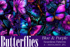 Butterfly Seamless Patterns, Blue Pink Purple Butterflies, 5 Product Image 1