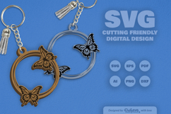 Butterflies Round Keychain Laser Cut SVG Product Image 1