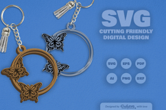 Butterflies Round Keychain Laser Cut SVG Product Image 1