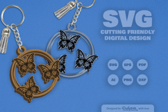 Butterflies Round Keychain Laser Cut SVG Product Image 1