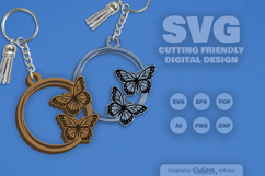 Butterflies Round Keychain Laser Cut SVG Product Image 1
