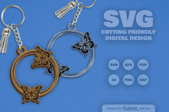 Butterflies Round Keychain Laser Cut SVG Product Image 1