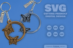 Butterflies Round Keychain Laser Cut SVG Product Image 2