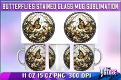 Butterflies Stained Glass Mug Sublimation | 11 oz 15 oz| PNG Product Image 1