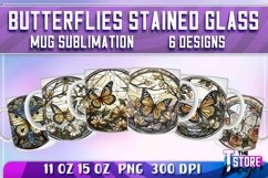 Butterflies Stained Glass Mug Sublimation | 11 oz 15 oz| PNG Product Image 1