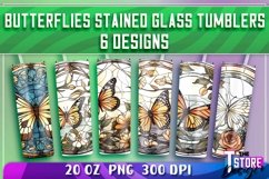 Butterflies Stained Glass Tumblers Wrap 20 oz. | PNG 300 DPI Product Image 1