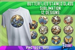 Butterflies Stained Glass Sublimation | T-Shirt Design | PNG Product Image 1