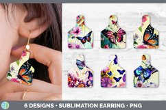 Bundle of six Butterfliess cow tag earrings sublimation designs.