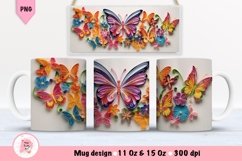 Butterfly 3D Mug Wrap Sublimation Designs, 3d Mug, Flowers Png