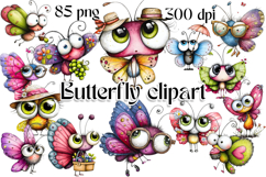 Kawaii Butterfly with Big Eyes watercolor Clipart Product Image 1