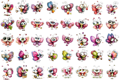 Kawaii Butterfly with Big Eyes watercolor Clipart Product Image 2