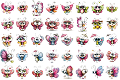 Kawaii Butterfly with Big Eyes watercolor Clipart Product Image 3