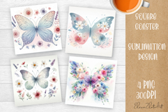 Butterfly square coaster sublimation | Butterfly coaster PNG Product Image 1