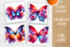 Butterfly square coaster sublimation | Butterfly coaster PNG Product Image 1