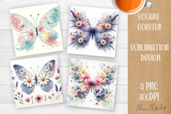 Butterfly square coaster sublimation | Butterfly coaster PNG Product Image 1