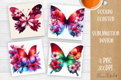 Butterfly square coaster sublimation | Butterfly coaster PNG Product Image 1