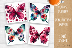 Butterfly square coaster sublimation | Butterfly coaster PNG Product Image 1