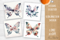 Butterfly square coaster sublimation | Butterfly coaster PNG Product Image 1
