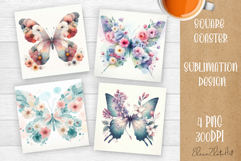 Butterfly square coaster sublimation | Butterfly coaster PNG Product Image 1