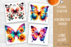 Butterfly square coaster sublimation | Butterfly coaster PNG Product Image 1
