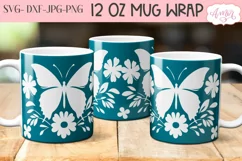 Butterfly and flowers mug wrap SVG for infusible ink Product Image 1