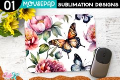 Butterfly and Peonies Flowers Mouse pad Sublimation Design 
