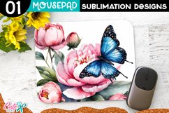 Butterfly and Peonies Flowers Mouse pad Sublimation Design