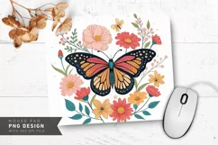 Butterfly Bliss Floral Tea Towels Mouse Pad PNG Design Product Image 1