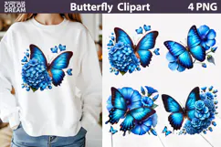 Butterfly Sublimation | Blue Butterfly Floral Clipart Product Image 1