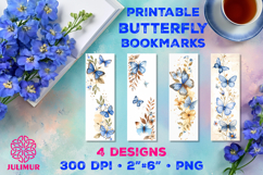 Printable Watercolor Blue Butterfly Bookmarks Product Image 1