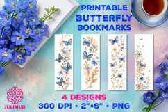 Printable Watercolor Blue Butterfly Bookmarks Product Image 1