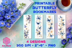 Printable Watercolor Blue Butterfly Bookmarks Product Image 1