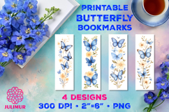 Printable Watercolor Blue Butterfly Bookmarks Product Image 1