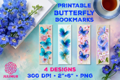 Printable Watercolor Blue Butterfly Bookmarks Product Image 1