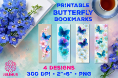 Printable Watercolor Blue Butterfly Bookmarks Product Image 1
