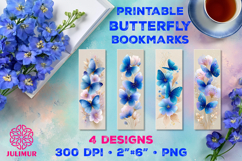 Printable Watercolor Blue Butterfly Bookmarks Product Image 1