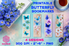 Printable Watercolor Blue Butterfly Bookmarks Product Image 1