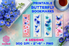Printable Watercolor Blue Butterfly Bookmarks Product Image 1