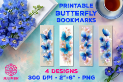Printable Watercolor Blue Butterfly Bookmarks Product Image 1