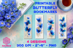 Printable Watercolor Blue Butterfly Bookmarks Product Image 1