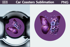 Butterfly Floral Car Coaster | Butterfly Flower Sublimation Product Image 1